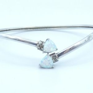 Bypass Sterling Silver Opal Diamond Cuff Bracelet